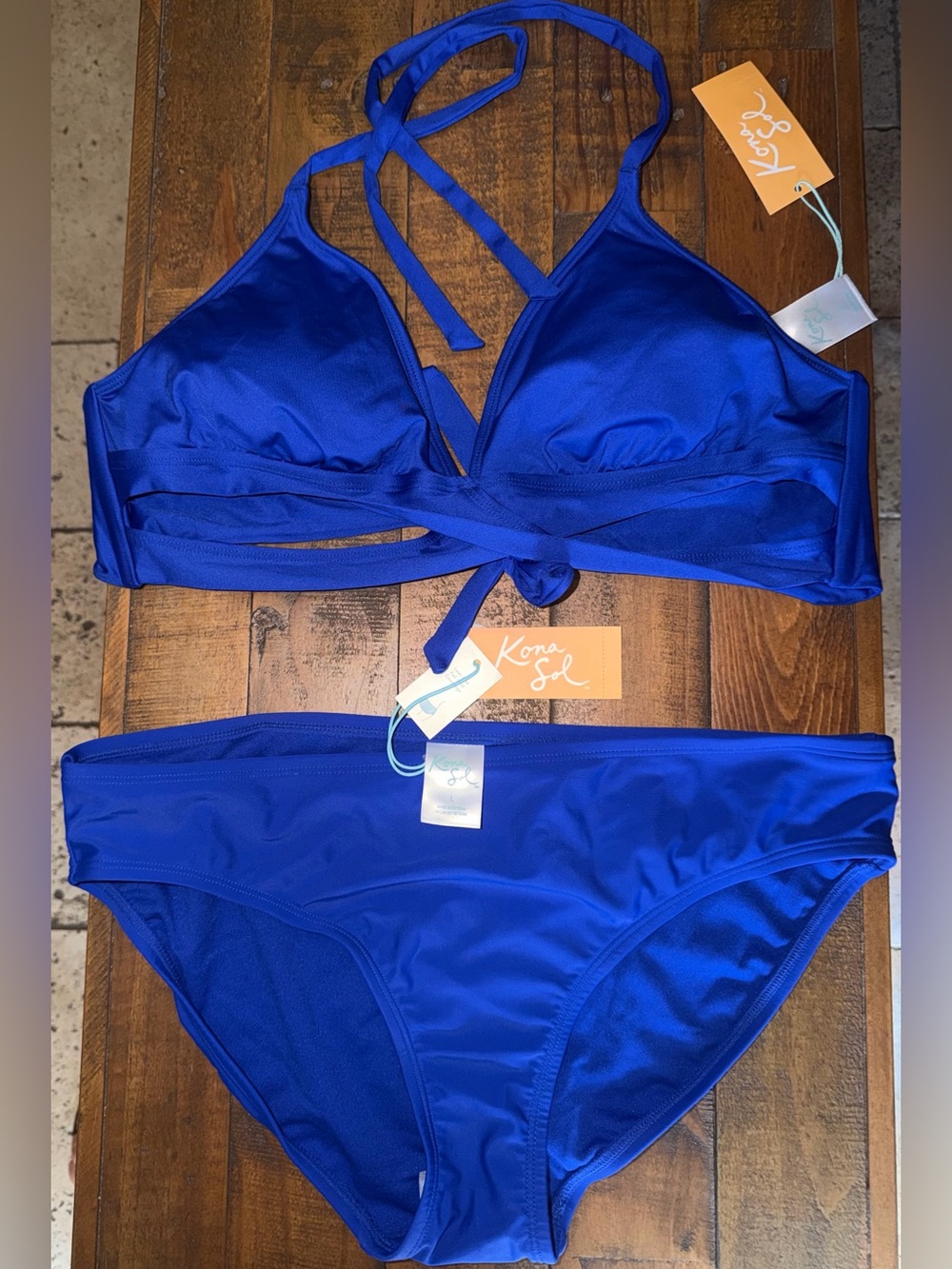 Kona Sol Cobalt Blue Halter Wrap Bikini